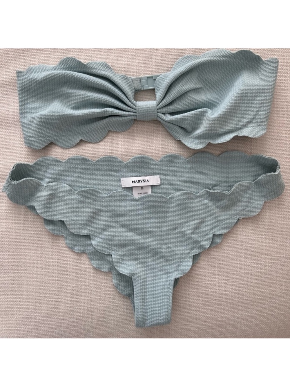 Marysia Scalloped Bandeau Bikini Set in Seafoam